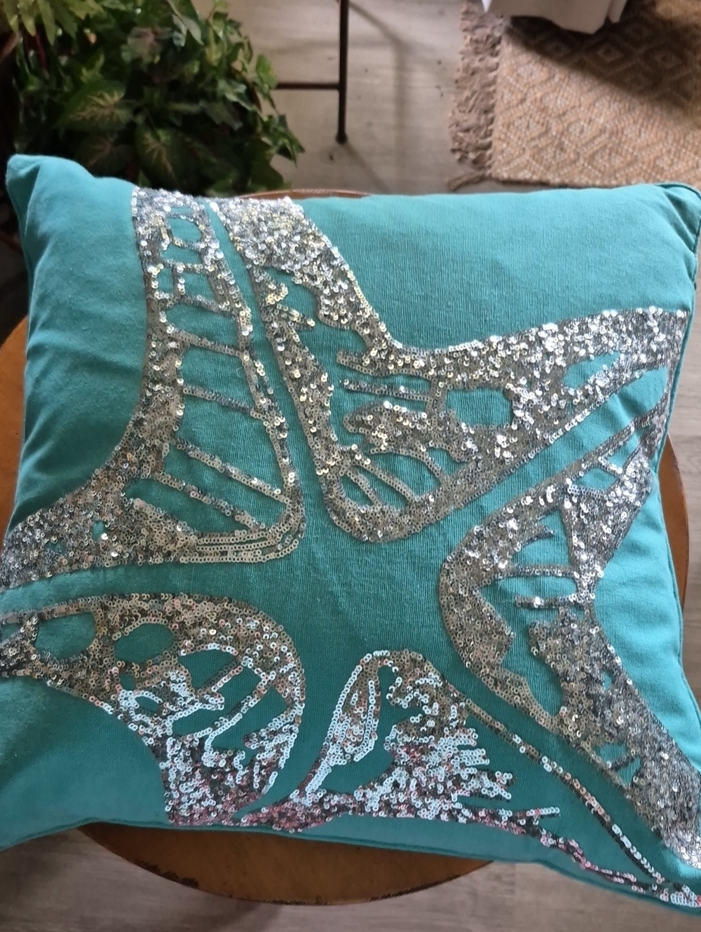 Turquoise Sequin Starfish Decorative Pillow - Thro by Marlo Lorenz